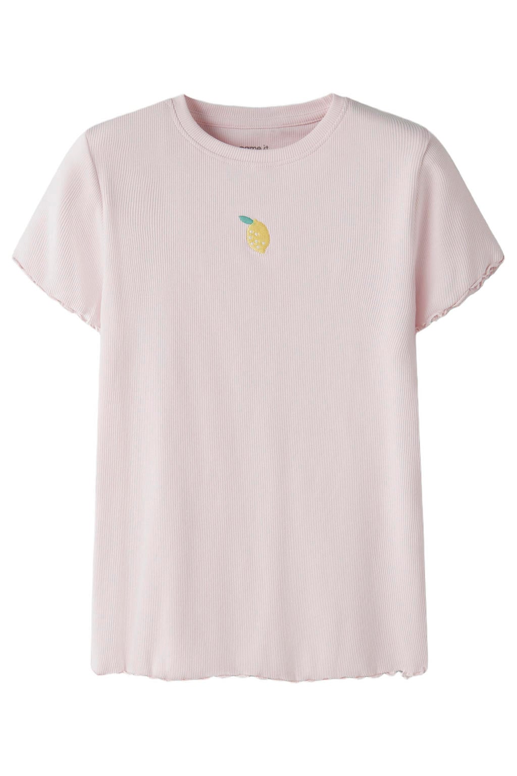 Roze meisjes NAME IT KIDS T-shirt van stretchkatoen met printopdruk, korte mouwen, ronde hals en textuur