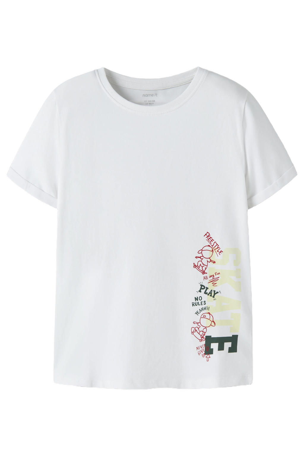 Witte jongens NAME IT KIDS T-shirt van stretchkatoen met printopdruk, korte mouwen en ronde hals