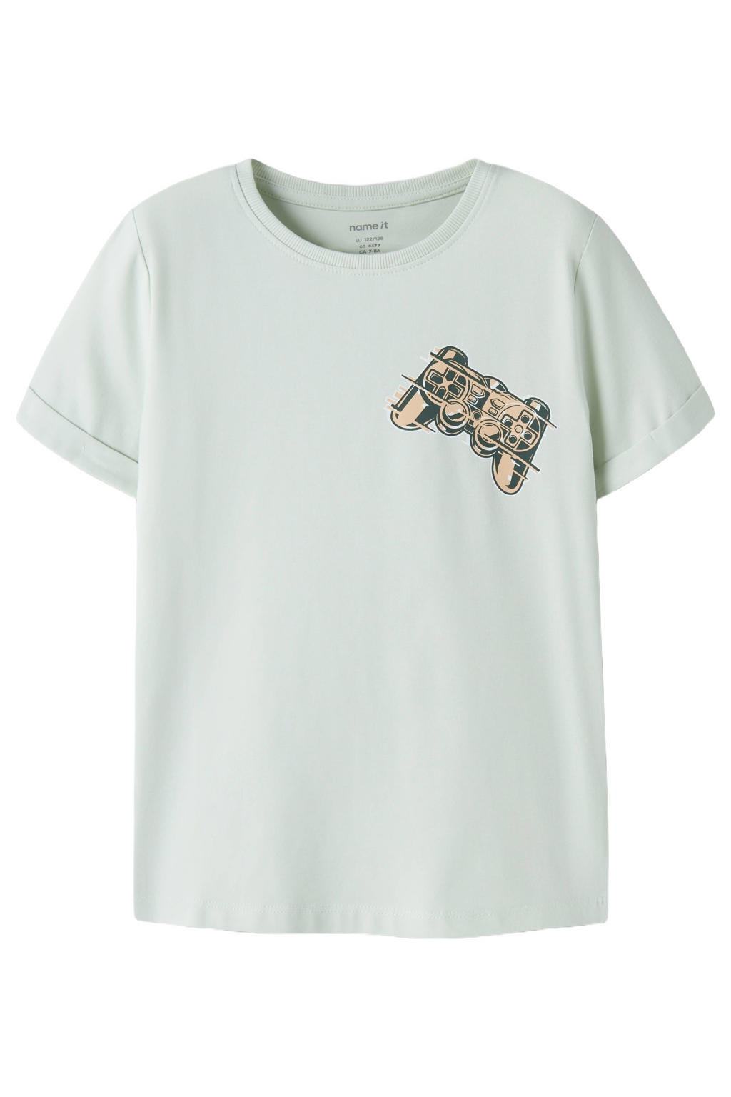 Lichtblauwe jongens NAME IT KIDS T-shirt van stretchkatoen met printopdruk, korte mouwen en ronde hals