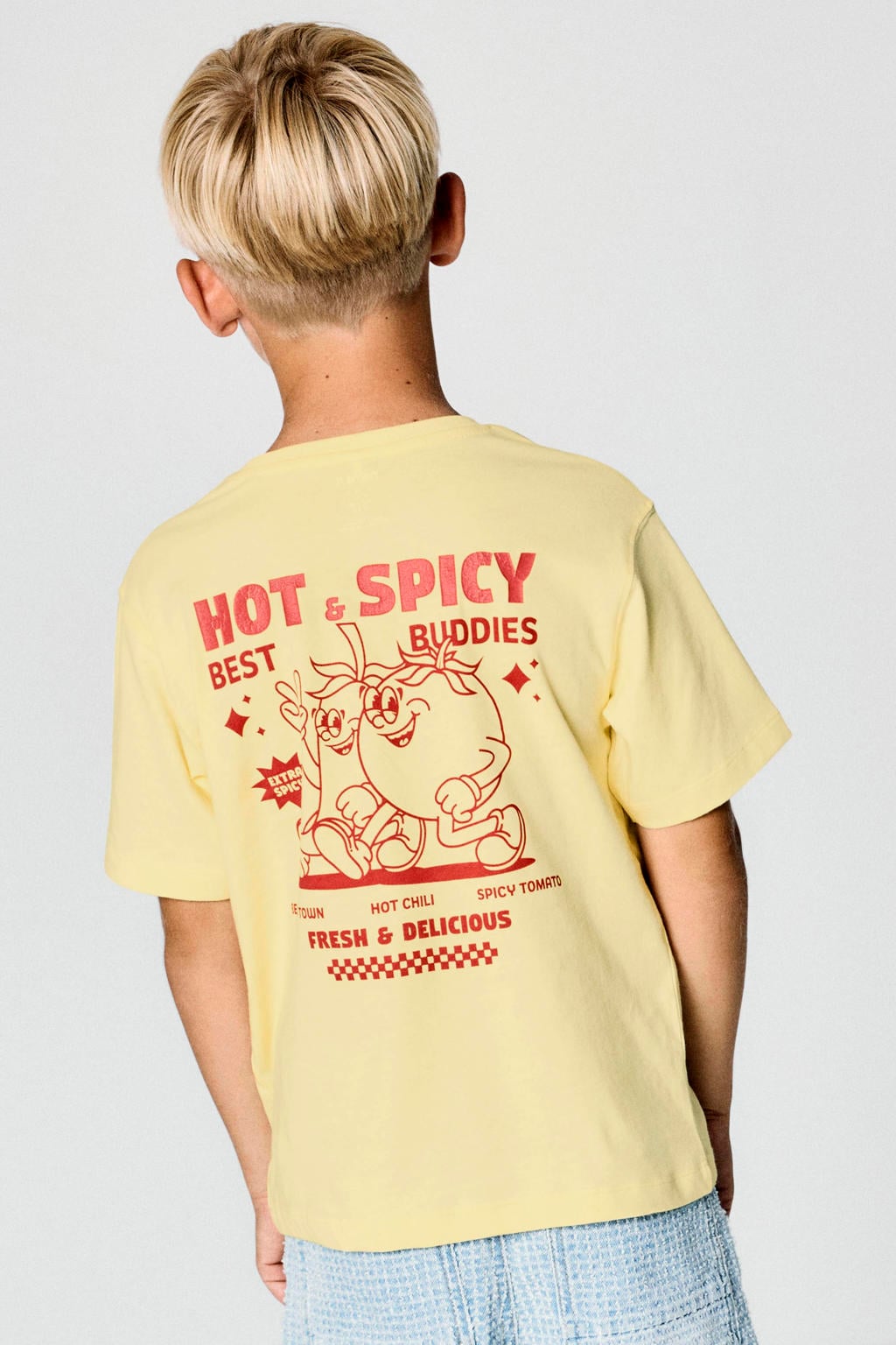Gele jongens NAME IT KIDS T-shirt van katoen met backprint, korte mouwen en ronde hals
