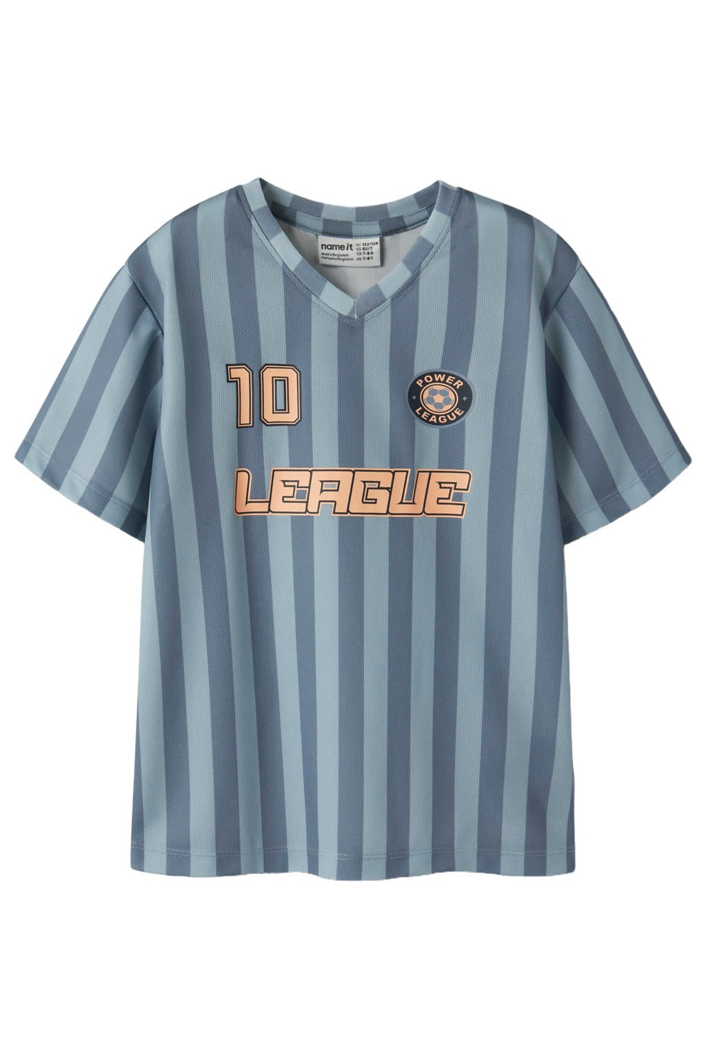Blauwe jongens NAME IT KIDS gestreept T-shirt van polyester met korte mouwen en ronde hals