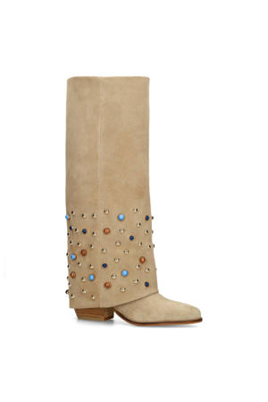 suède cowboylaarzen met flap en gekleurde studs beige