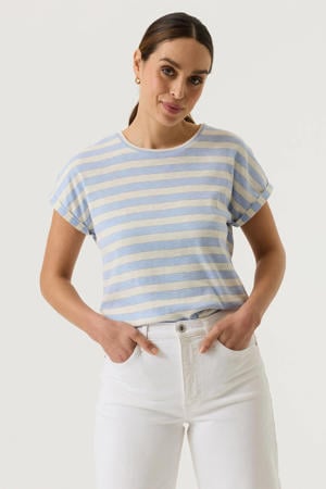 gestreept T-shirt met lurex - lichtblauw