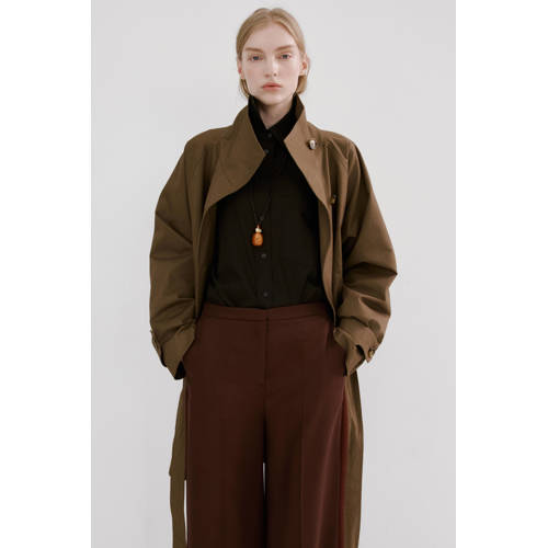 Mango straight high waist casual broek bruin afbeelding