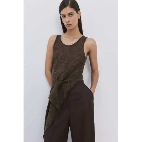 Mango straight high waist casual broek donkerbruin afbeelding