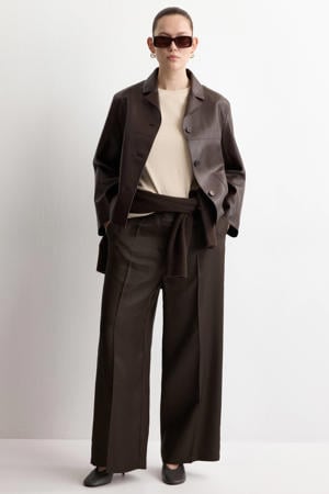 straight high waist casual broek donkerbruin