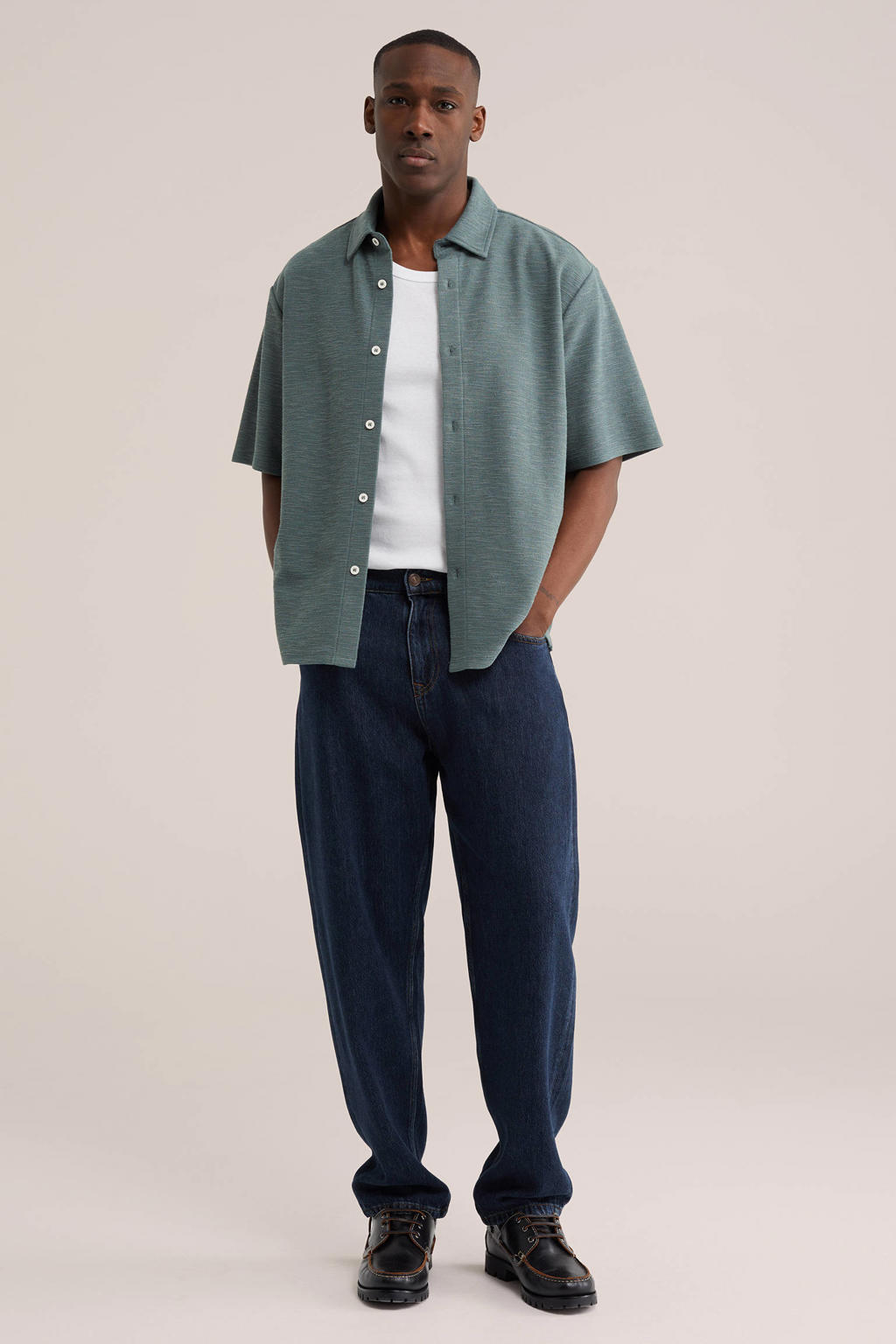 heren WE Fashion comfort casual overhemd van katoen met effen, korte mouwen, klassieke kraag en knoopsluiting