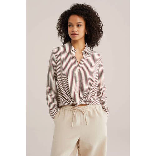 WE Fashion gestreepte blouse bruin afbeelding