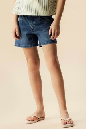 wide leg short medium blue denim