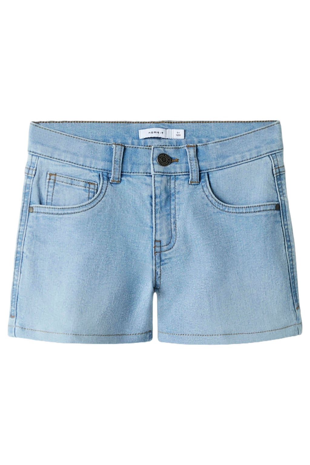 Light blue denim meisjes NAME IT KIDS wide leg short van denim met rits- en haaksluiting en effen
