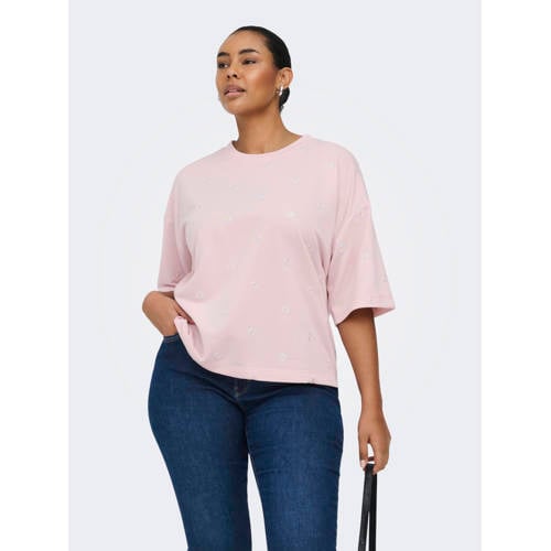 ONLY CARMAKOMA gebloemde sweater lichtroze afbeelding