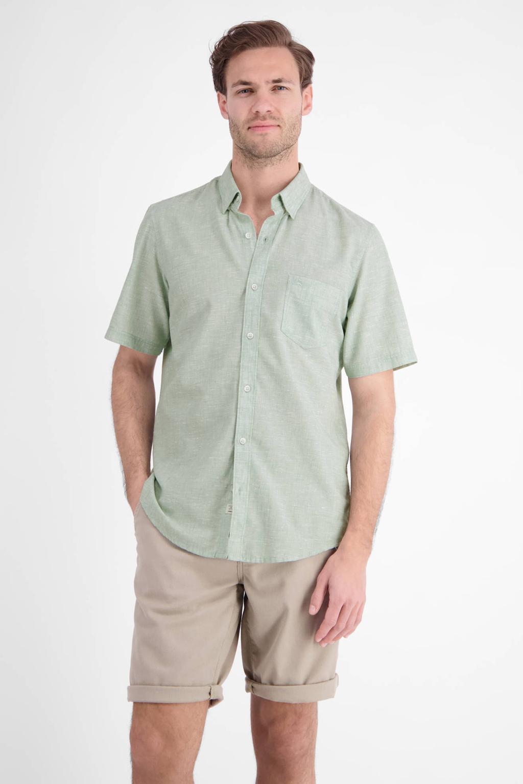 Lichtgroene heren LERROS regular fit overhemd van polyester met effen, korte mouwen en klassieke kraag
