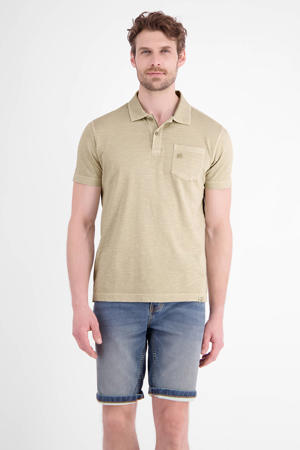 regular fit gemêleerde polo met geribde boorden - beige