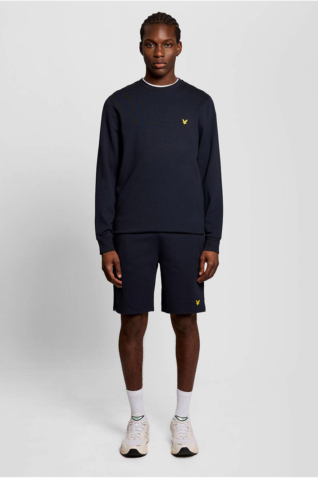 Donkerblauwe heren Lyle & Scott sweater met effen, lange mouwen en ronde hals