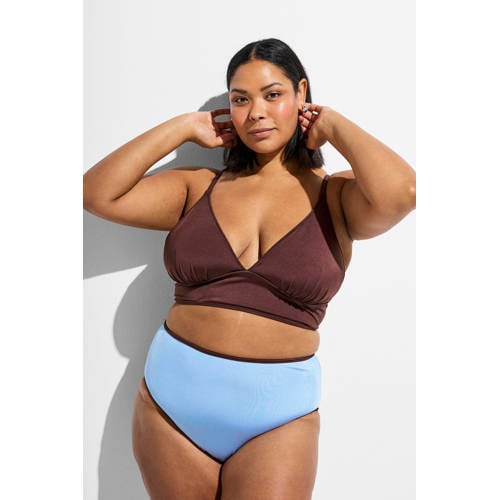 Zizzi reversible high waist bikinibroekje SENYA bruin/lichtblauw afbeelding