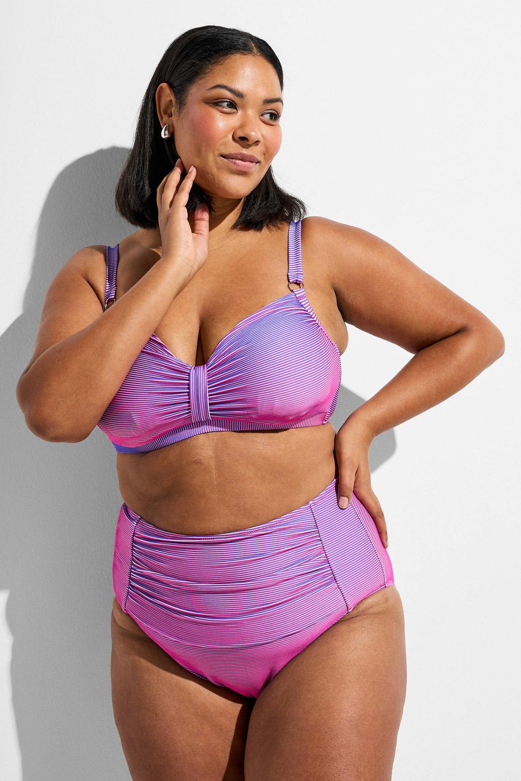 Zizzi high waist bikinibroekje SVARY met ribstructuur roze
