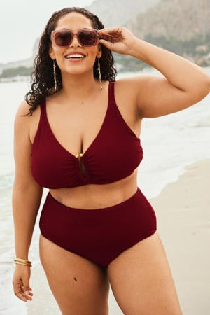high waist bikinibroekje SLINO met ribstructuur donkerrood