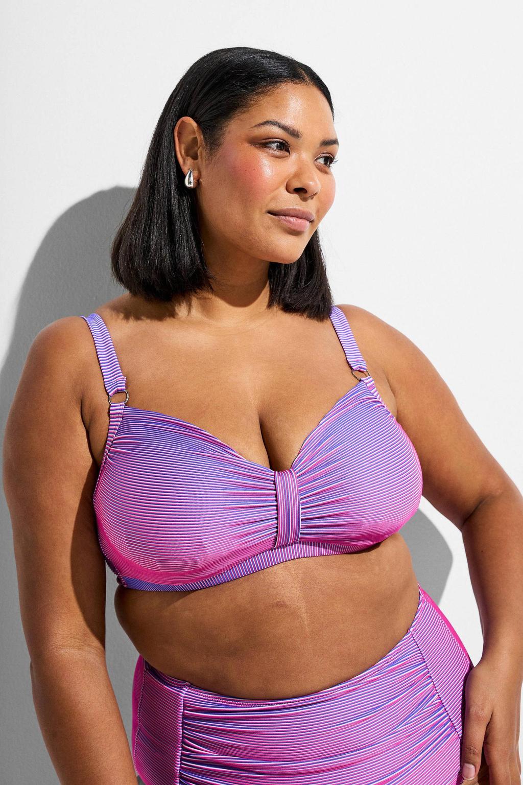 Zizzi voorgevormde beugel bikinitop SVARY met ribstructuur roze