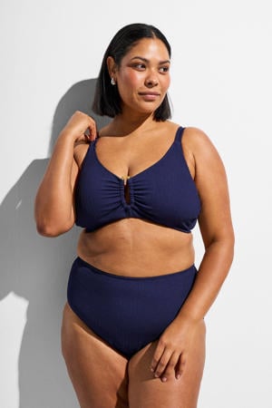 high waist bikinibroekje SLINO met ribstructuur donkerblauw