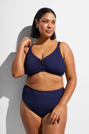high waist bikinibroekje SLINO met ribstructuur donkerblauw