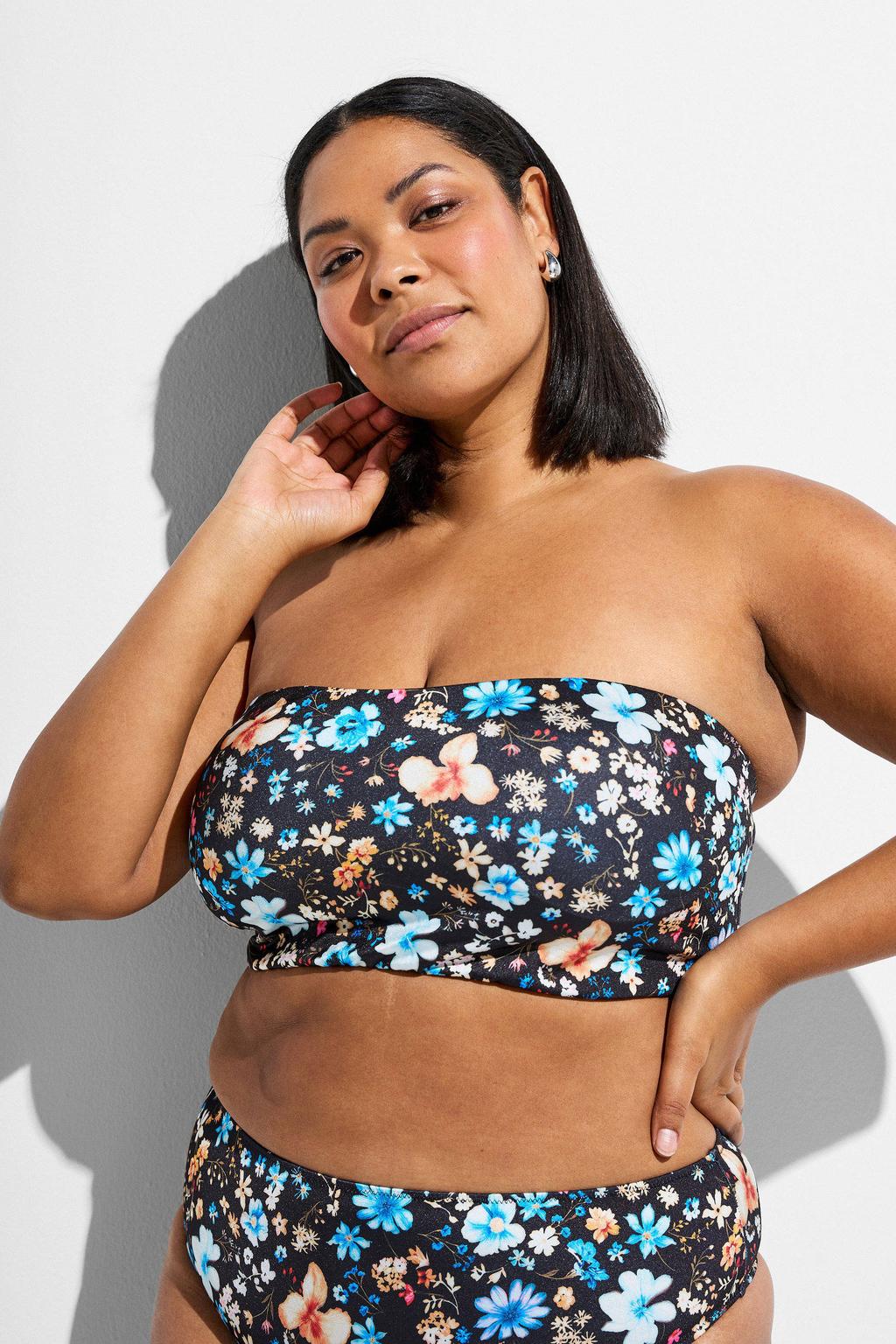 Zizzi voorgevormde strapless bandeau bikinitop CAANNE zwart/multi