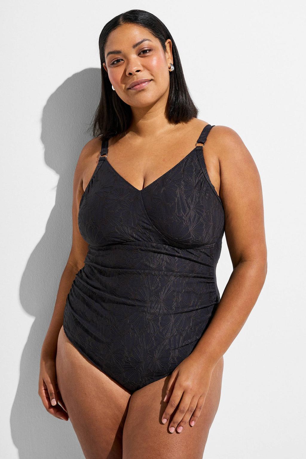 Zizzi jacquard badpak SMIKKA zwart