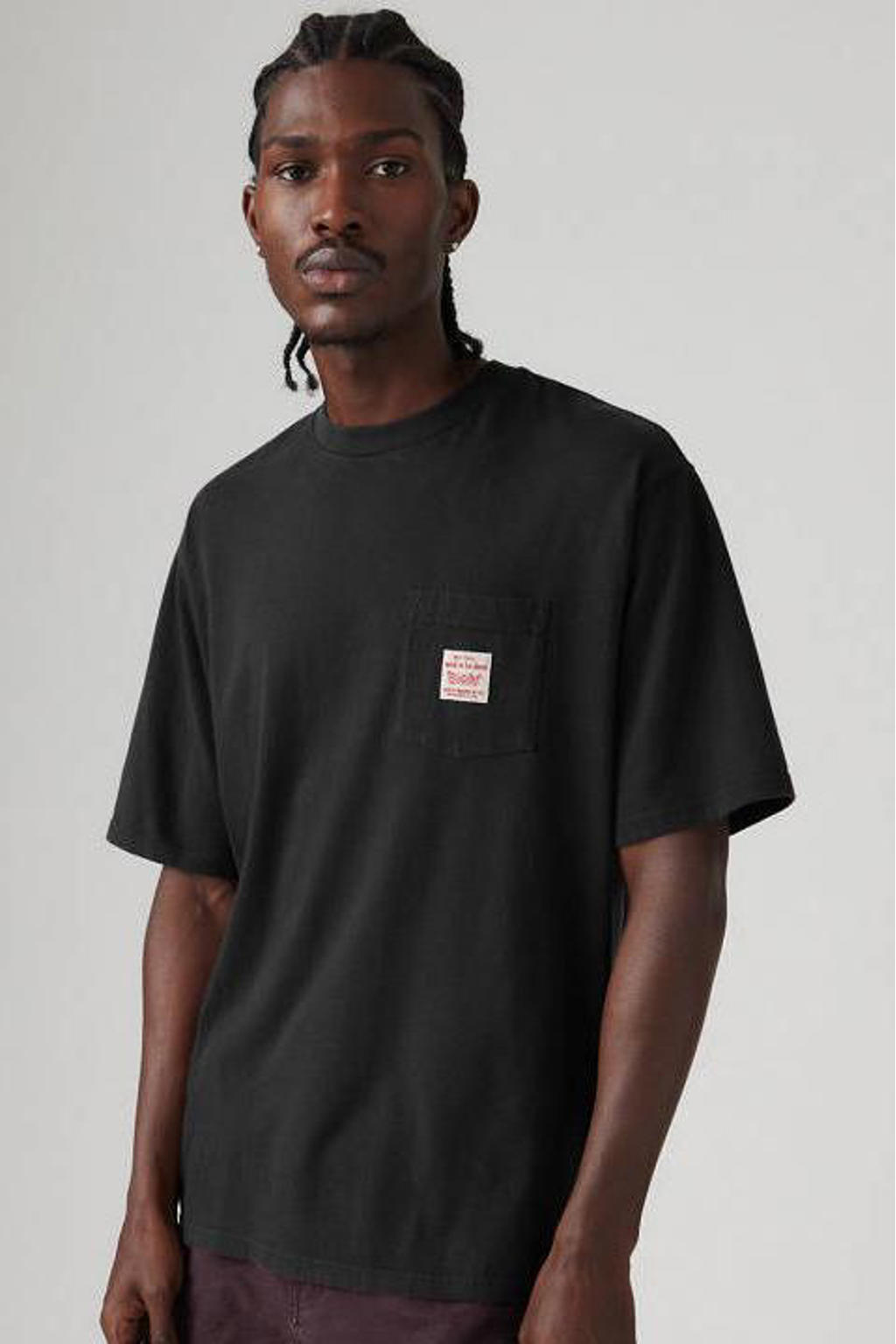 Zwarte heren Levi's relaxed T-shirt van katoen met effen, korte mouwen en ronde hals