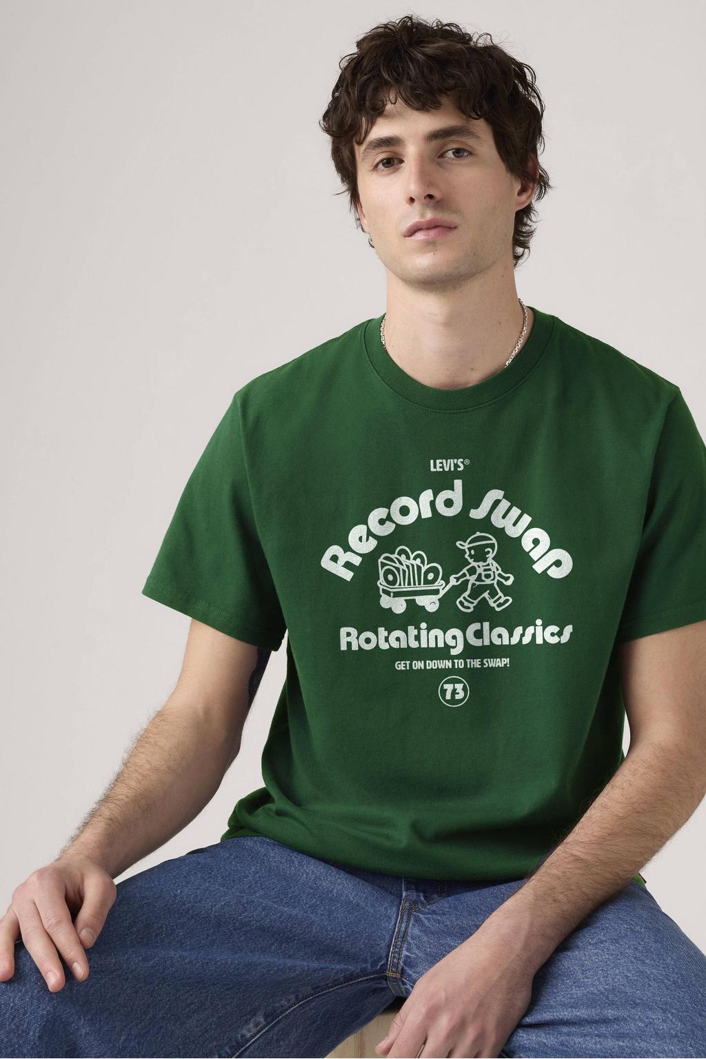 Donkergroene heren Levi's regular T-shirt van katoen met printopdruk, korte mouwen en ronde hals