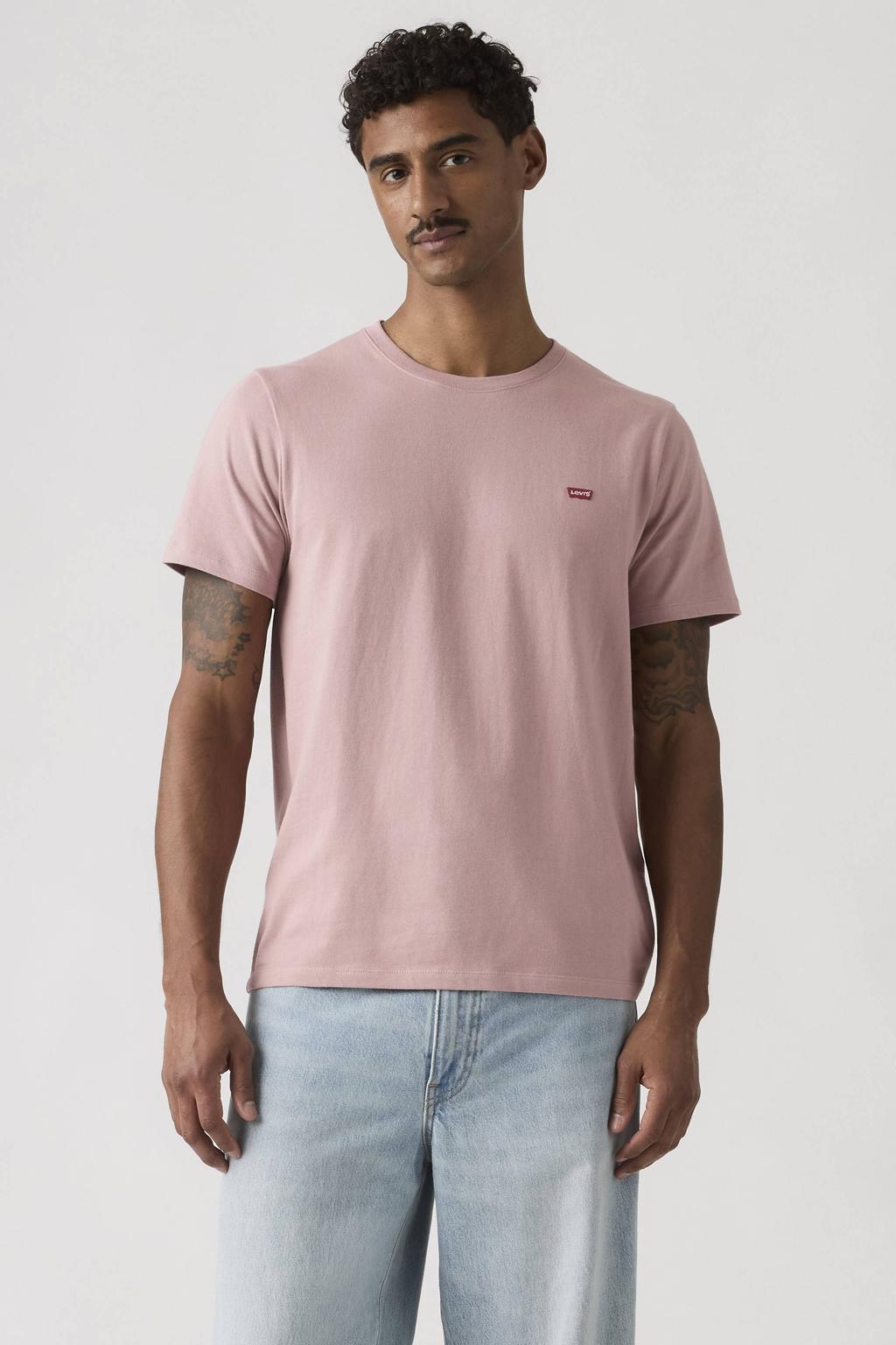 Roze heren Levi's regular T-shirt van katoen met logo dessin, korte mouwen en ronde hals