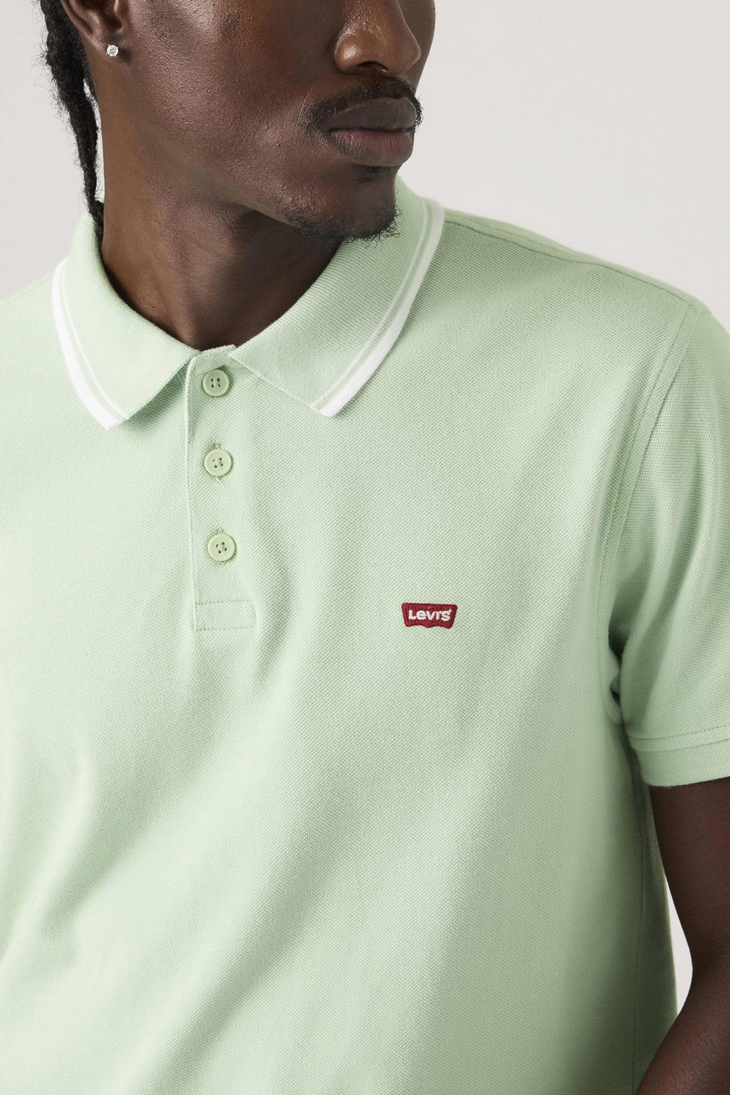 Lichtgroene heren Levi's regular polo van katoen met effen, korte mouwen en knoopsluiting