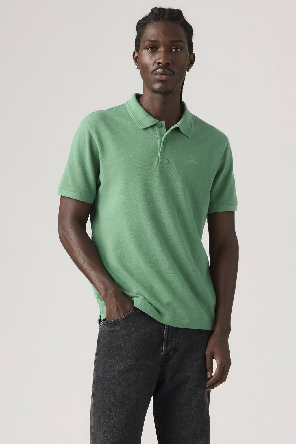 Groene heren Levi's regular polo van katoen met effen, korte mouwen, knoopsluiting en pique