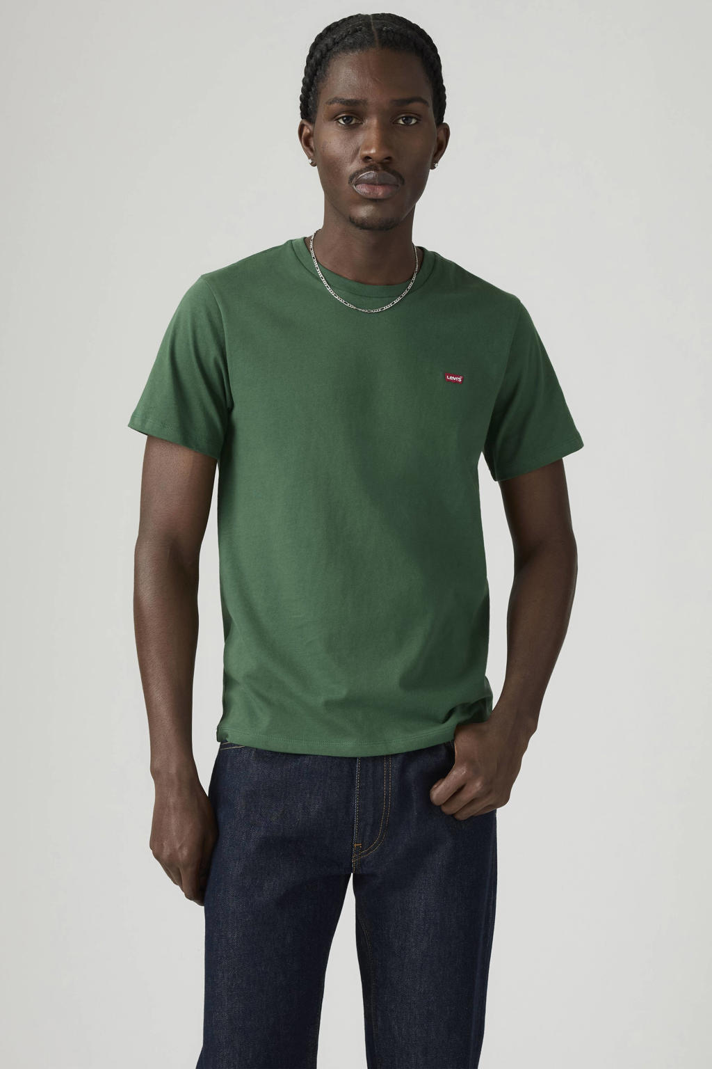 Donkergroene heren Levi's regular T-shirt van katoen met effen, korte mouwen en ronde hals