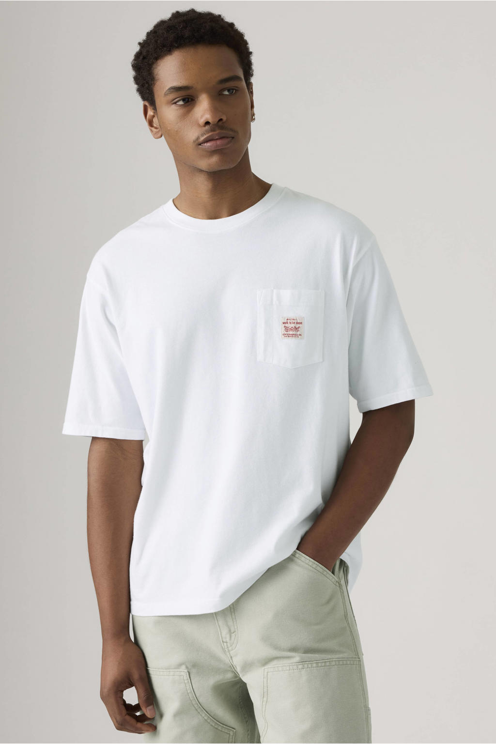 Witte heren Levi's relaxed T-shirt van katoen met effen, korte mouwen en ronde hals
