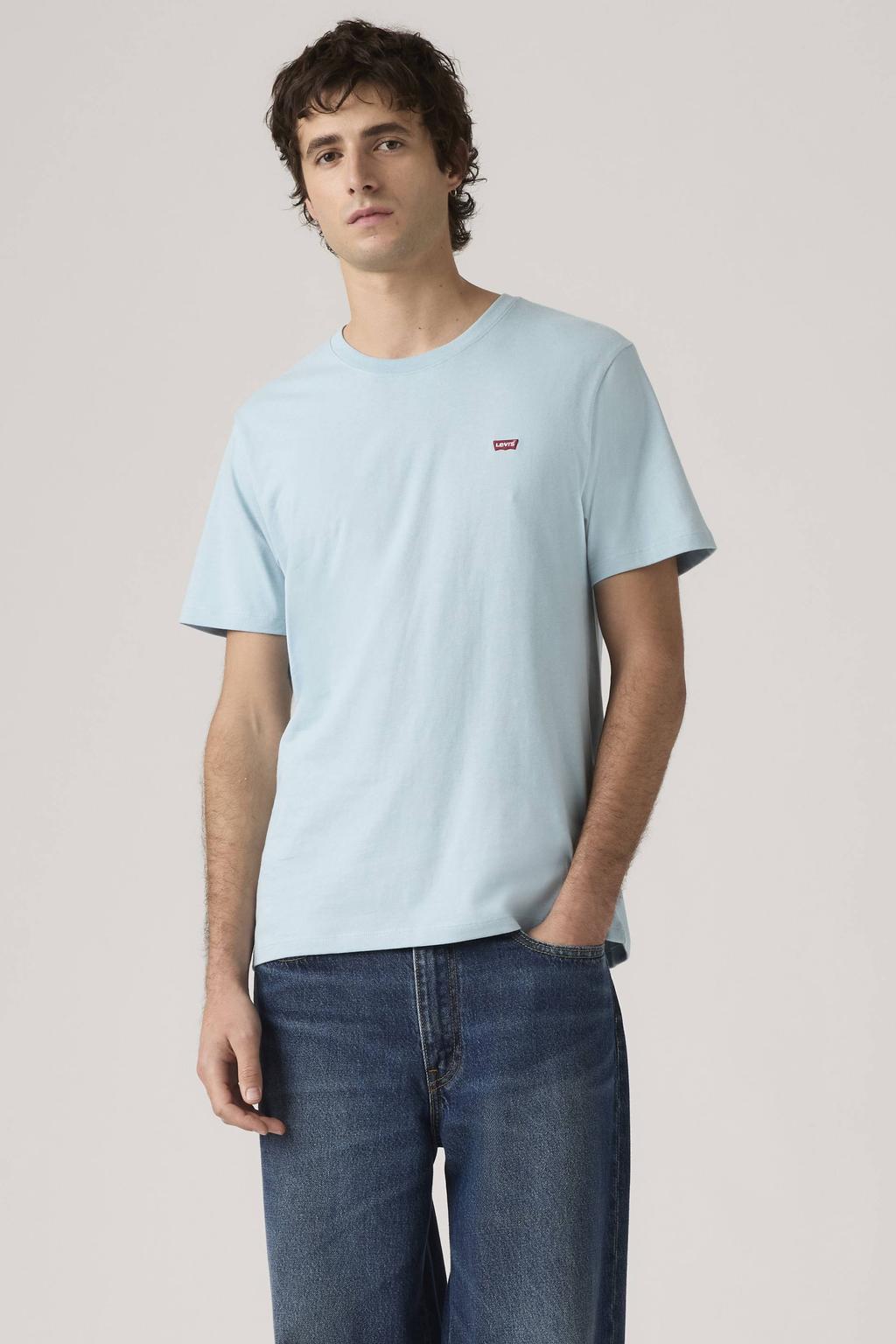 Lichtblauwe heren Levi's regular T-shirt van katoen met logo dessin, korte mouwen en ronde hals
