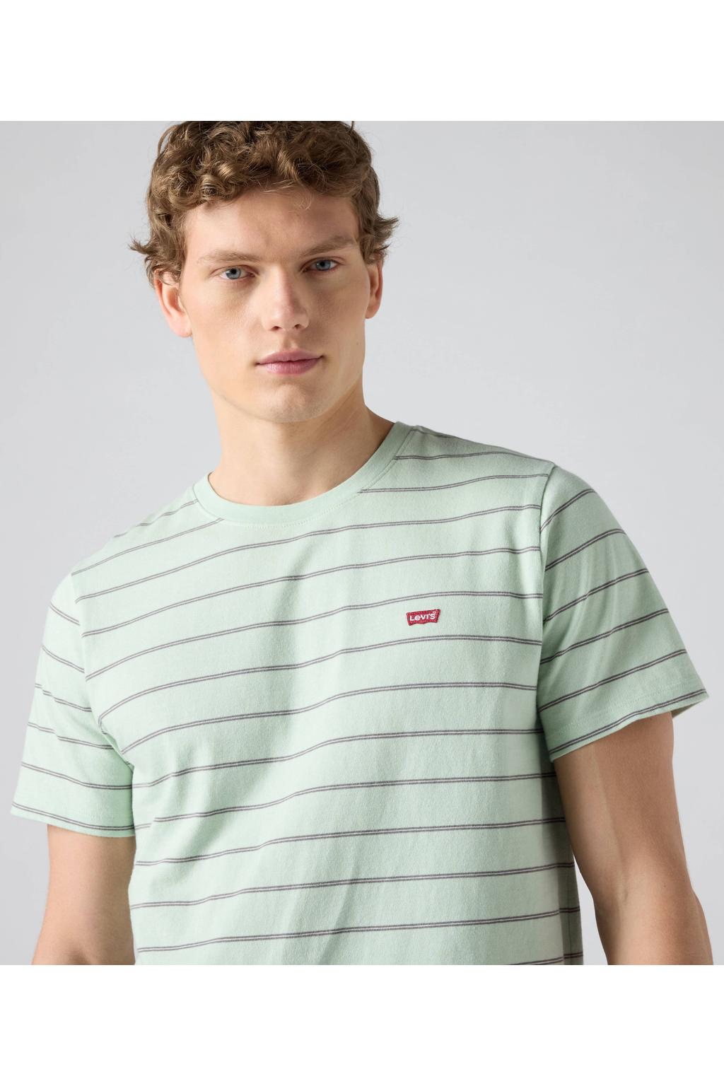 Groene heren Levi's regular gestreept T-shirt van katoen met korte mouwen en ronde hals