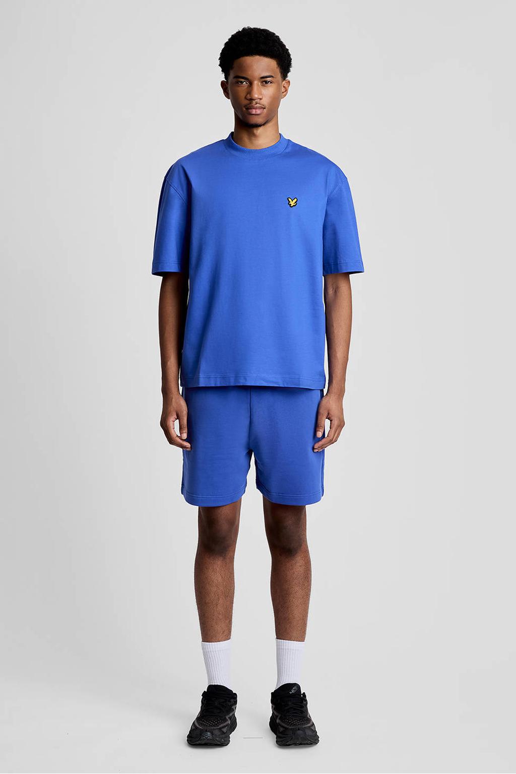 Blauwe heren Lyle & Scott T-shirt van katoen met backprint, korte mouwen en ronde hals