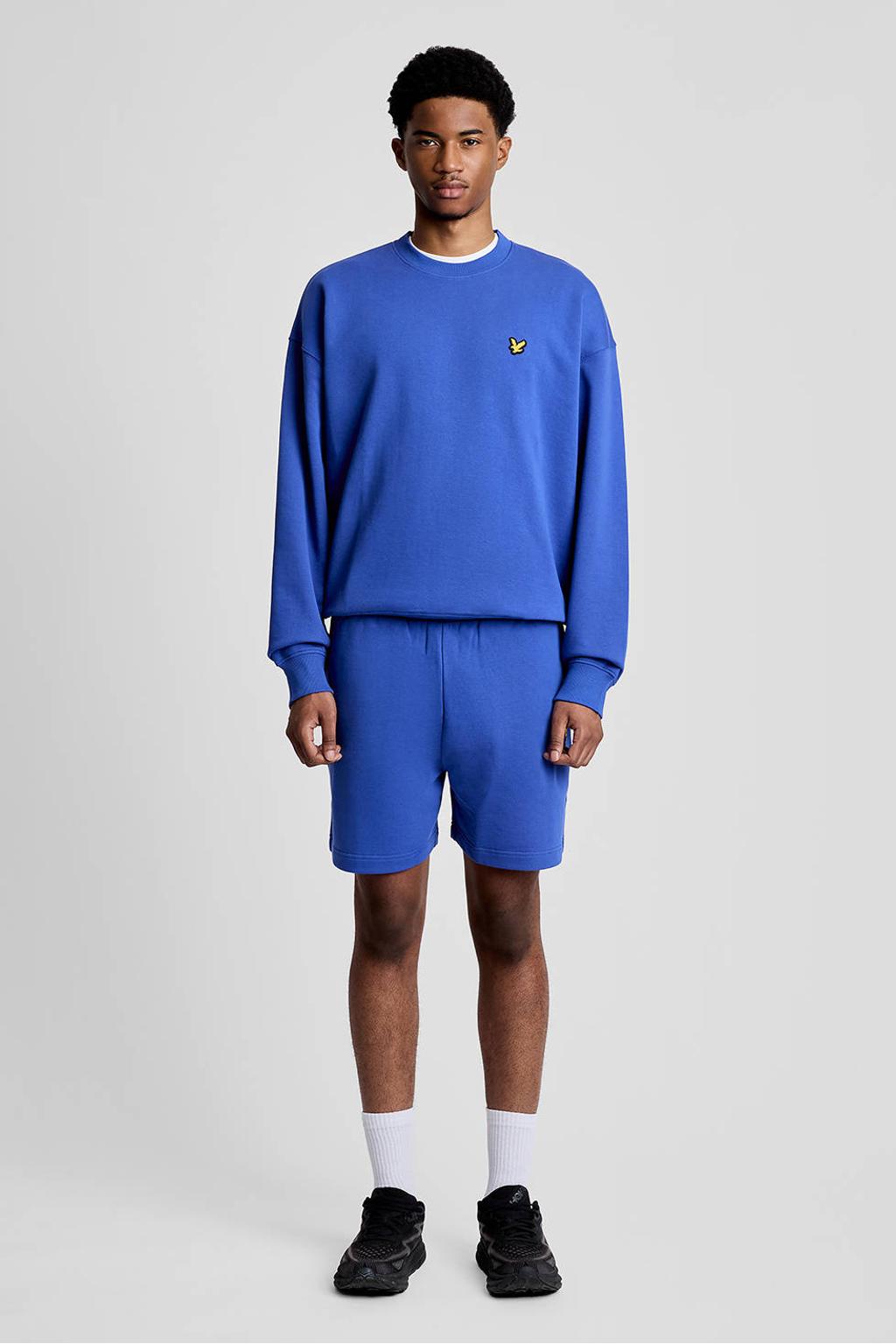 Blauwe heren Lyle & Scott short van katoen met regular fit, elastische tailleband met koord en logo dessin