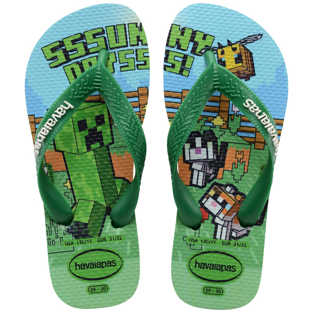 Groen en blauwe jongens Havaianas Minecraft teenslippers van 100% rubber