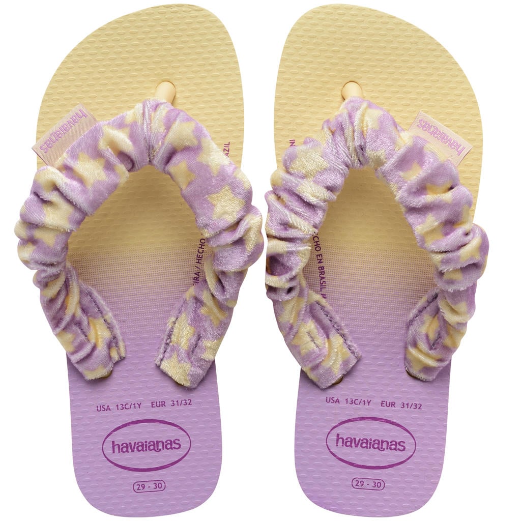 Lila en gele meisjes Havaianas teenslippers van 100% rubber/100% silkscreen