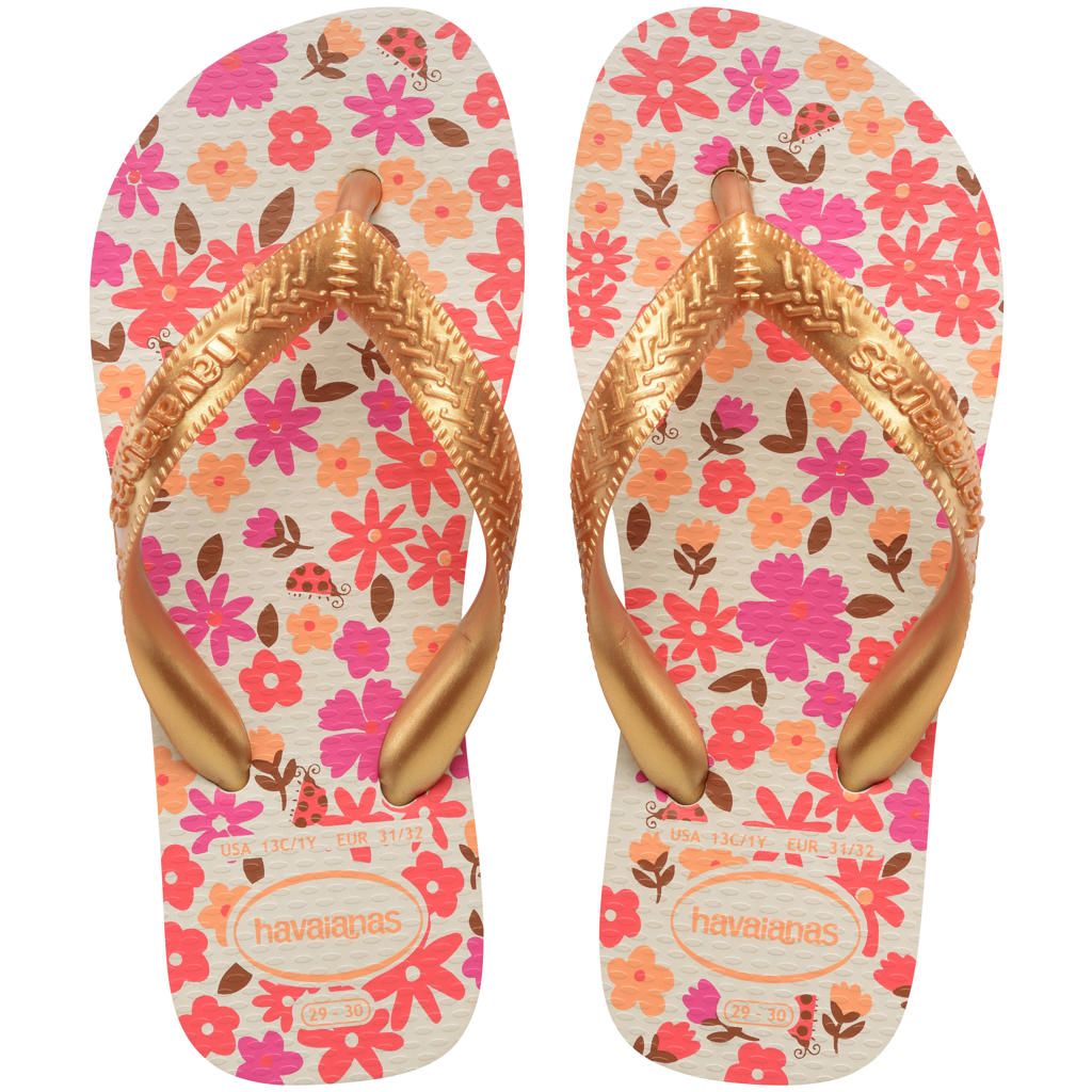 Goud en multikleurige meisjes Havaianas teenslippers van 100% rubber