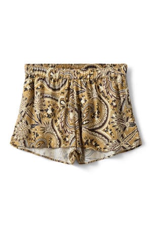 low waist casual short met paisley print geel