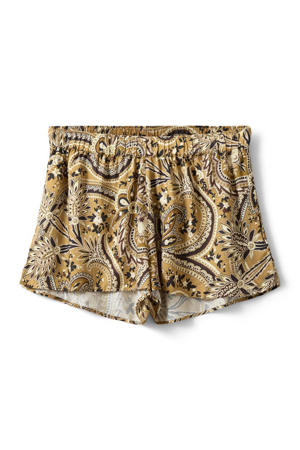 low waist casual short met paisley print geel