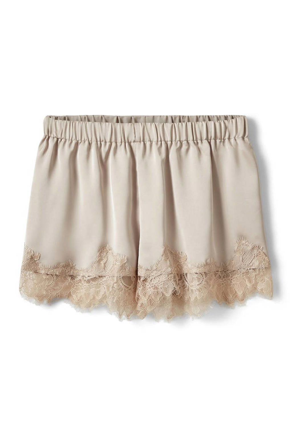 Beige dames Sofie Schnoor low waist casual short van satijn met elastische tailleband en effen