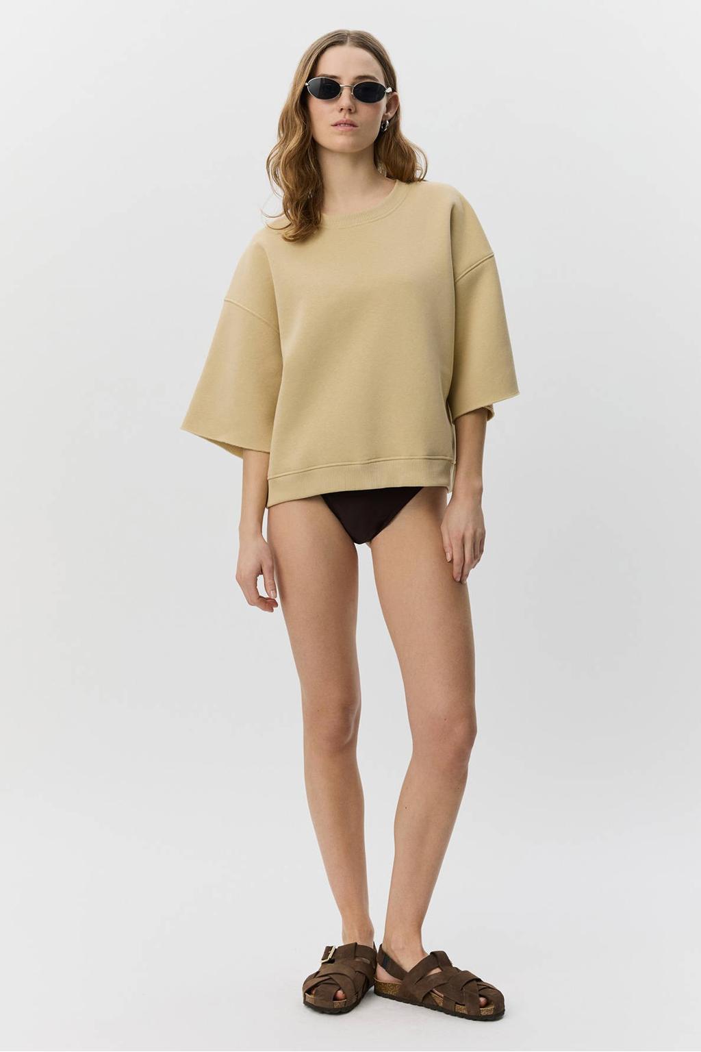Gele dames Sofie Schnoor sweater van katoen met backprint, driekwart mouwen en ronde hals