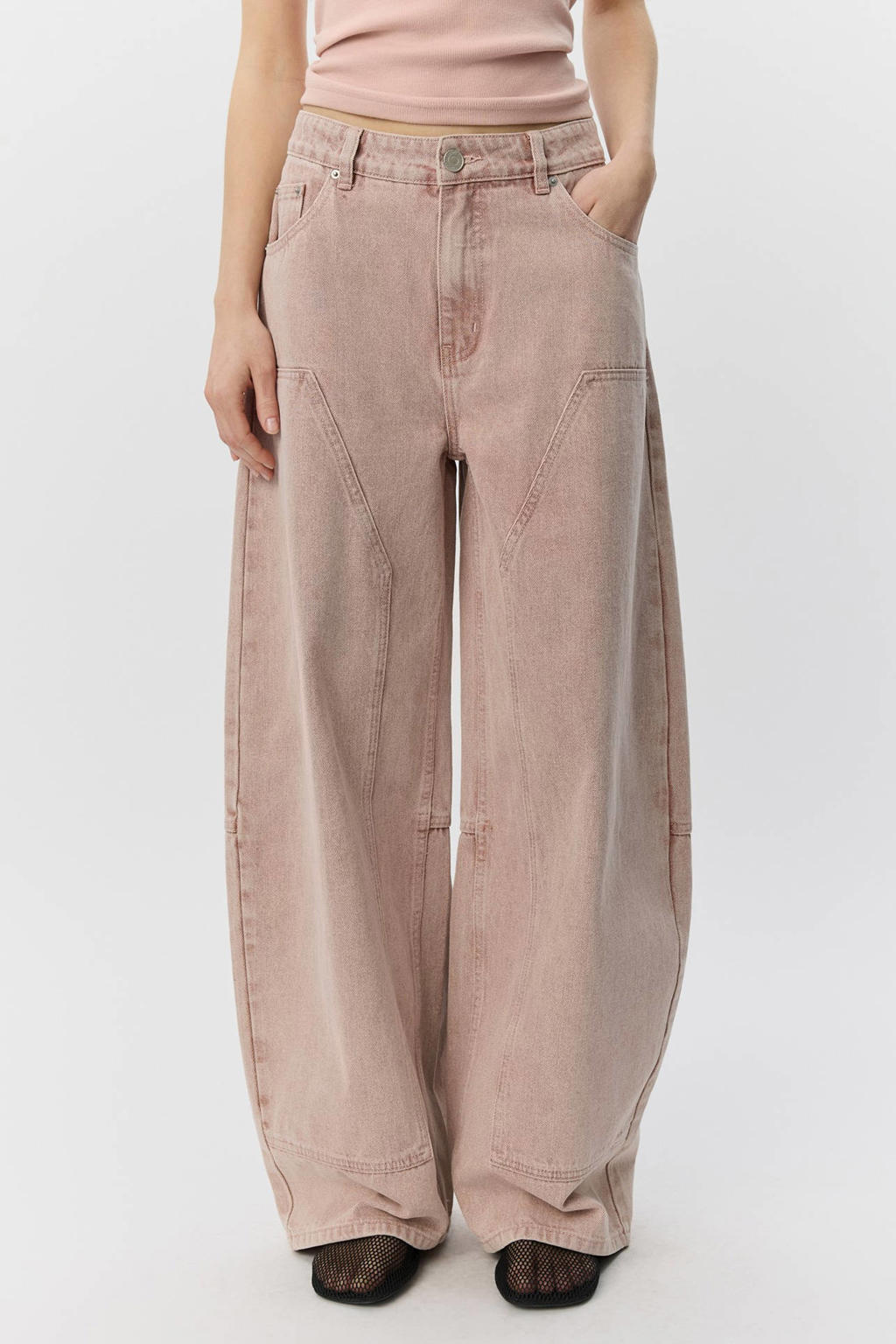 Oudroze dames Sofie Schnoor high waist barrel jeans van denim met rits- en knoopsluiting en effen