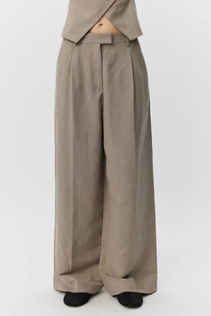 wide leg regular waist broek met linnen grijs melange