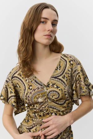 top met paisley print geel