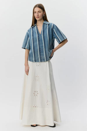 gestreepte top light blue denim