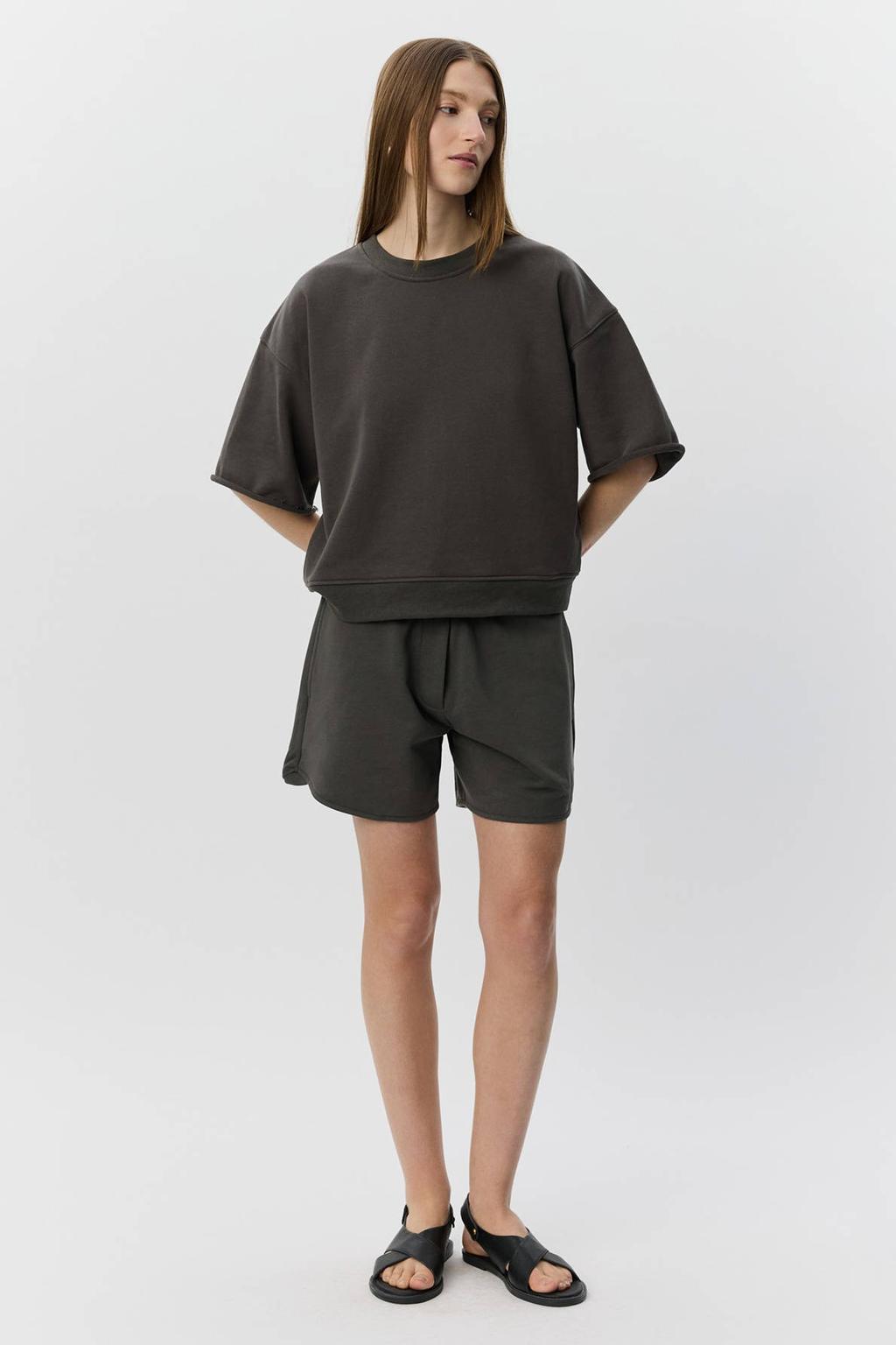 Antraciete dames Sofie Schnoor regular waist sweatshort van katoen met loose fit, elastische tailleband en effen