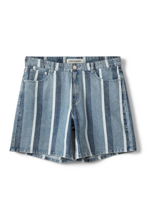 regular waist gestreepte short light blue denim